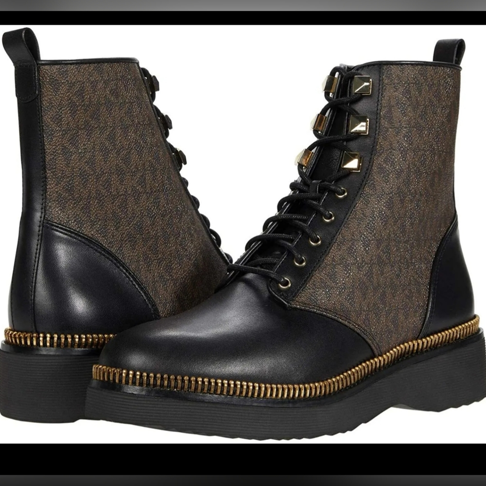 MICHAEL MICHAEL KORS Haskell Crinkled Leather and Logo Combat Boot